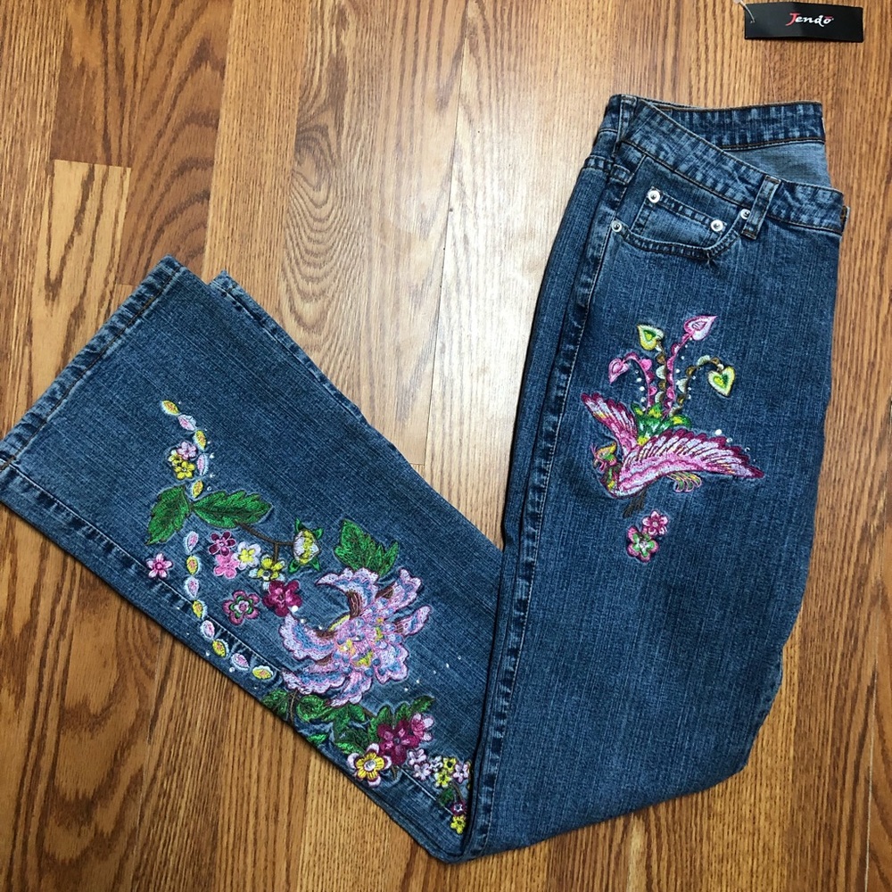 Jendo Womens Embroidered Rhinestone Jeans Size 8